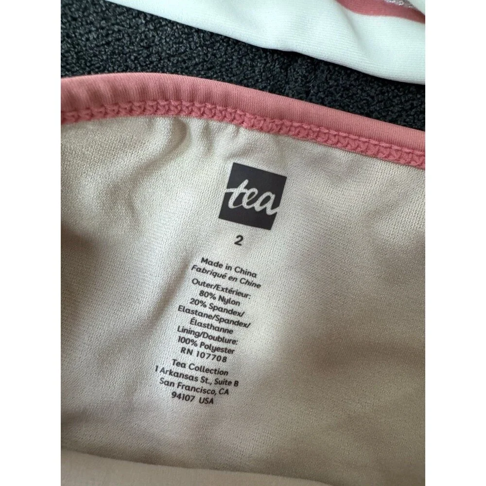 Tea Collection Girls 2 Swimsuit Tankini Set Pink/White Stripe
